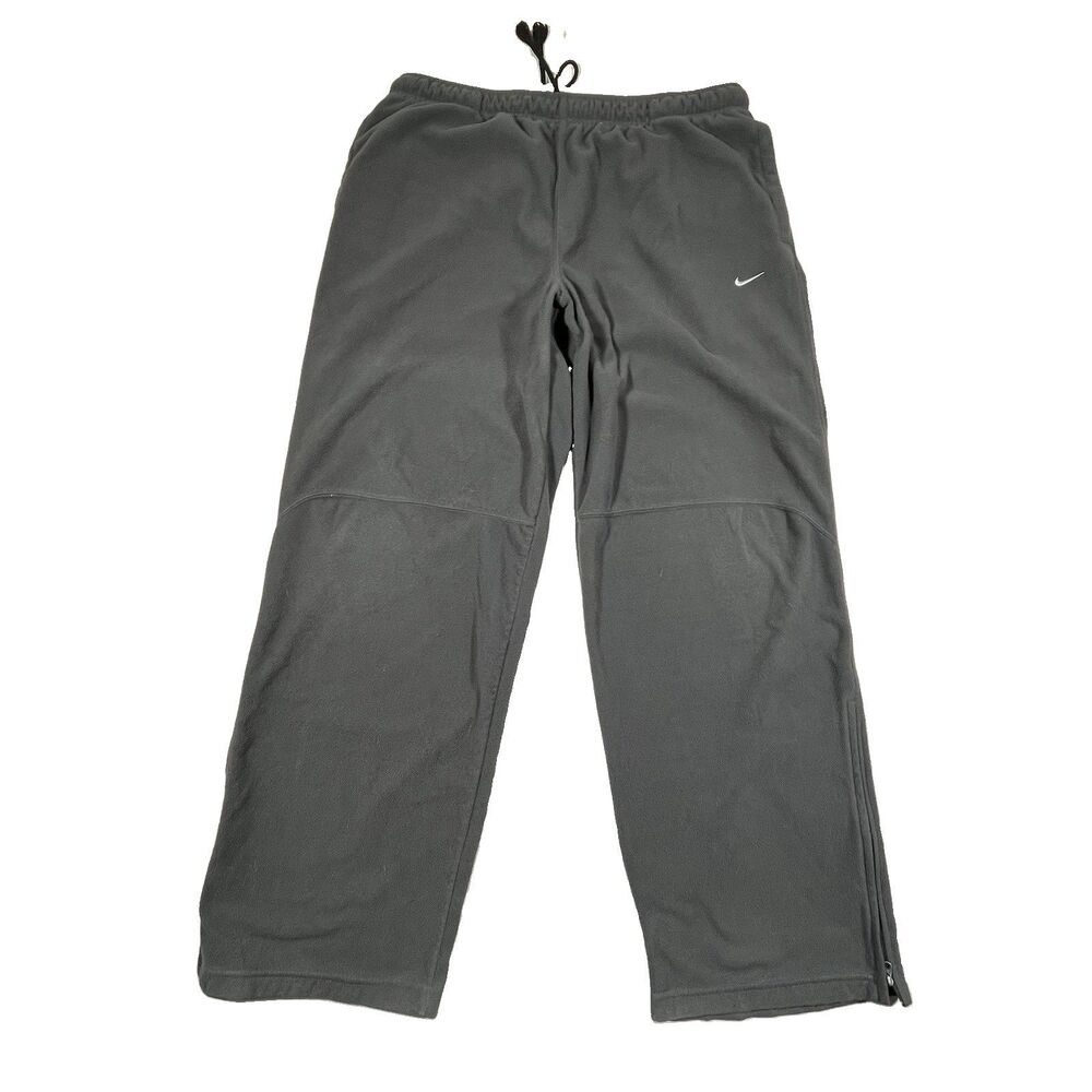 Y2K Nike Therma-FIT Gray Fleece Pants Size XL Drawstring Zip Ankle